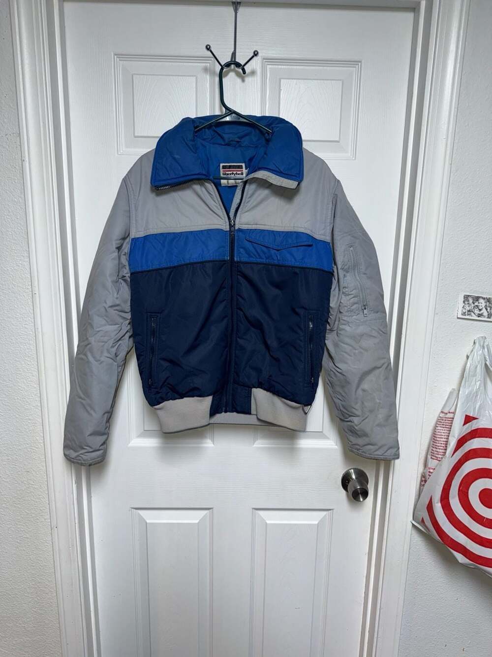 Vintage Liberty Bell Colorblock Ski Jacket Grey Blue Navy Size Medium
